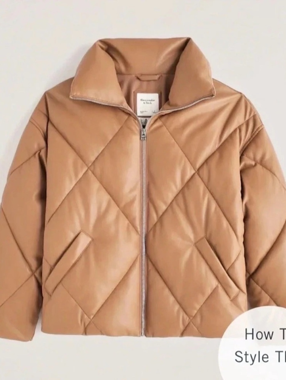 Abercrombie & Fitch Vegan Leather Short Puffer Jacket, Cognac Tan